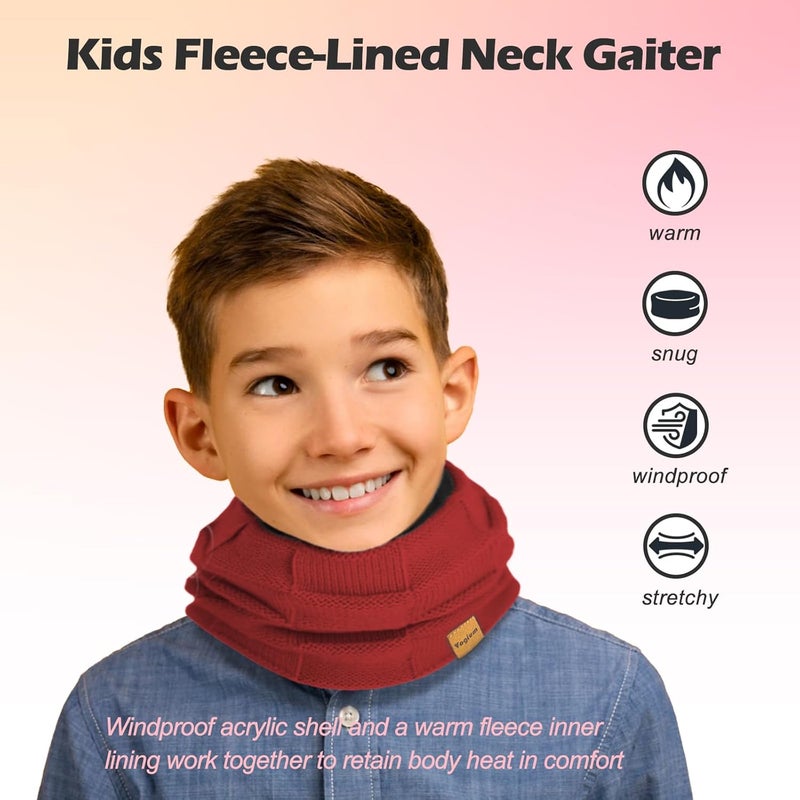 Vogium Kids Double-layer Knit Neck Warmer Gaiter | Thermal Fleece Face Cover for 6-14 Year Olds Boys Girls | Ski, Play - Image 2